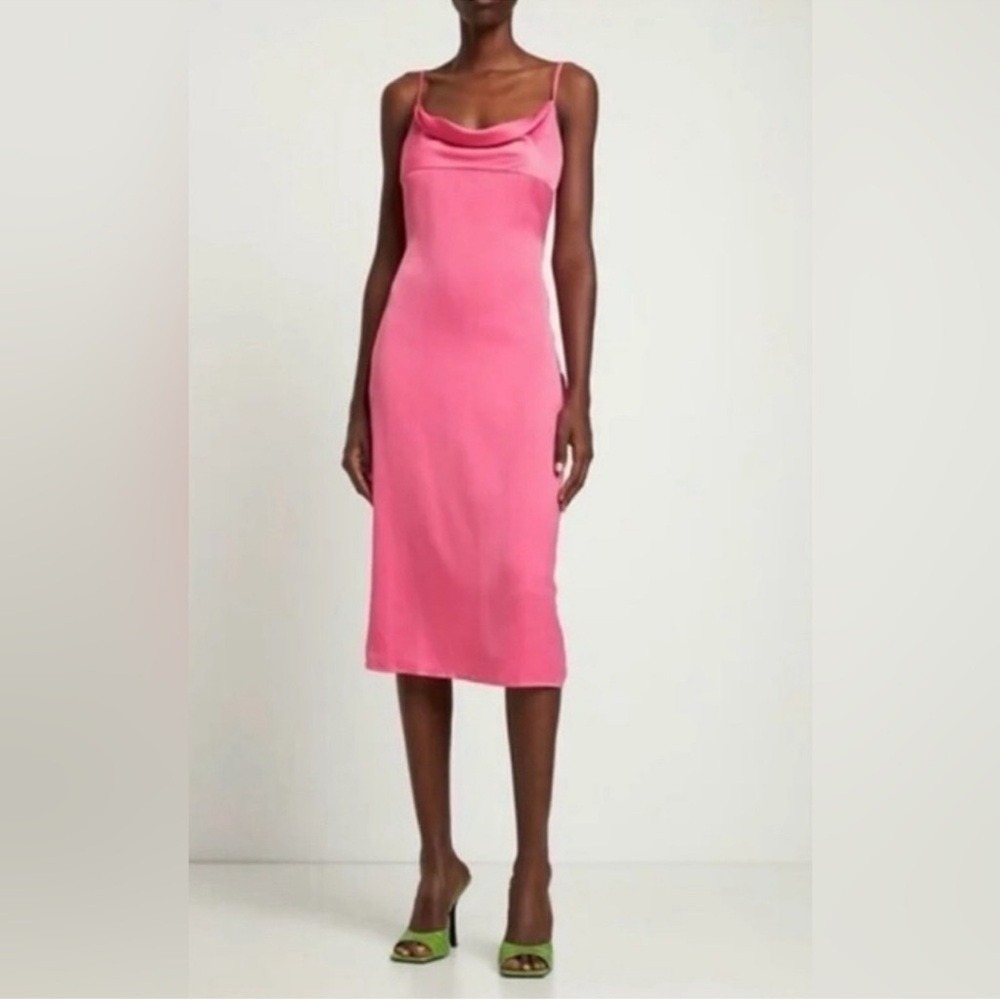 Revolve WeWoreWhat Cowl Midi Satin Slip Dress in Hot Pink NWT Size‎ 6